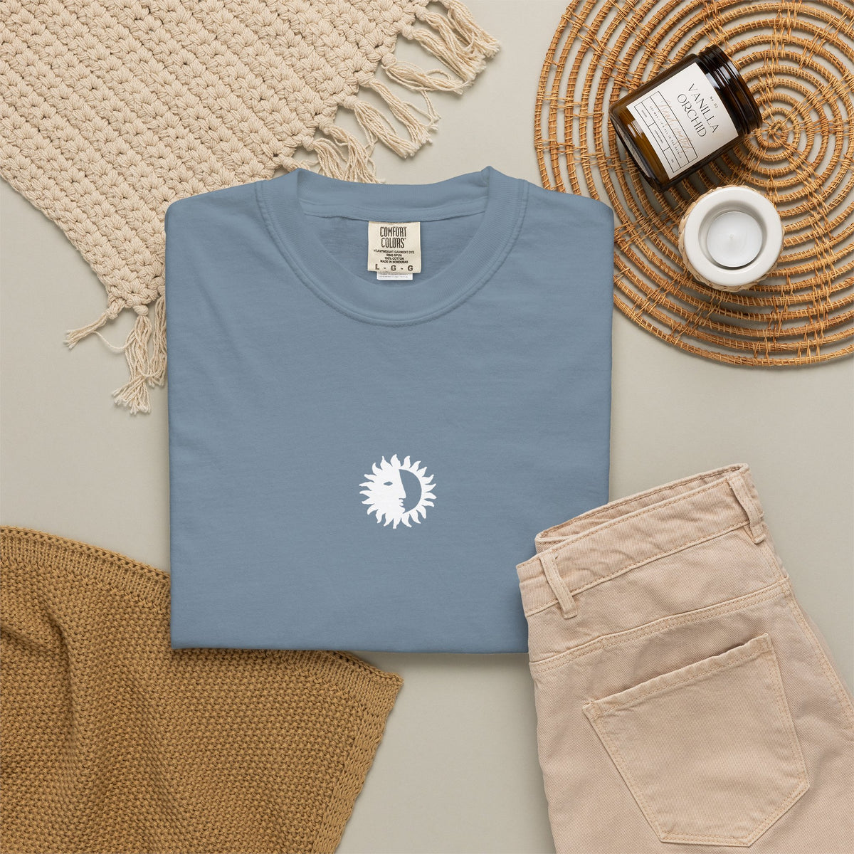 Ritual Organics Eclipse Tee in Ice Blue, flat lay
