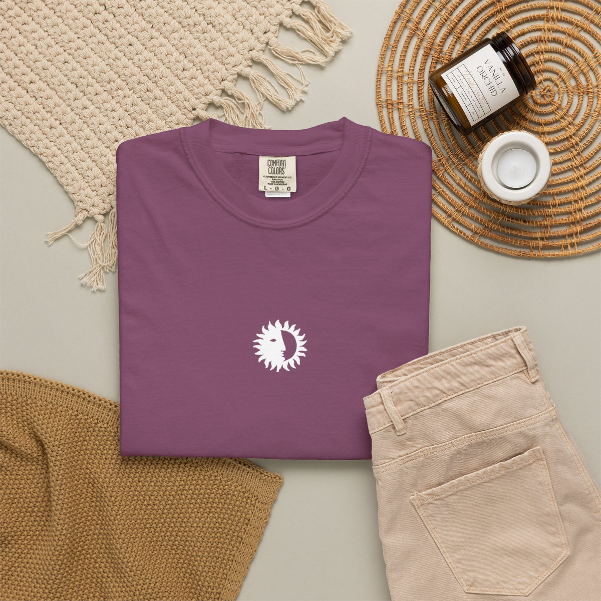 Ritual Organics Eclipse Tee in Berry, flat lay