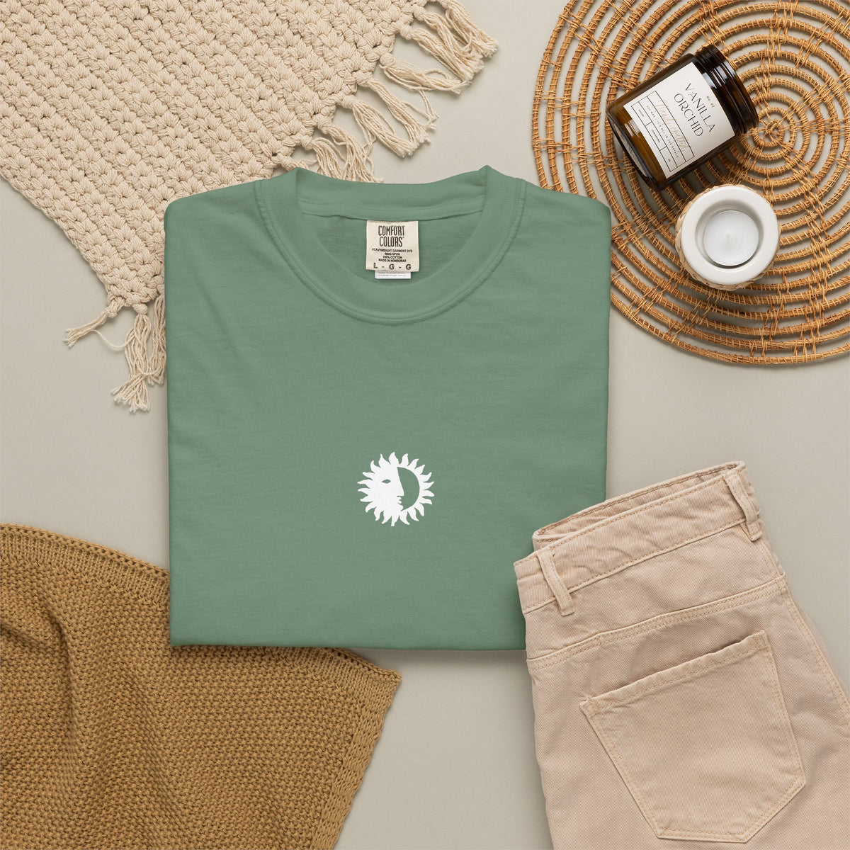 Ritual Organics Eclipse Tee in Light Green, flat lay