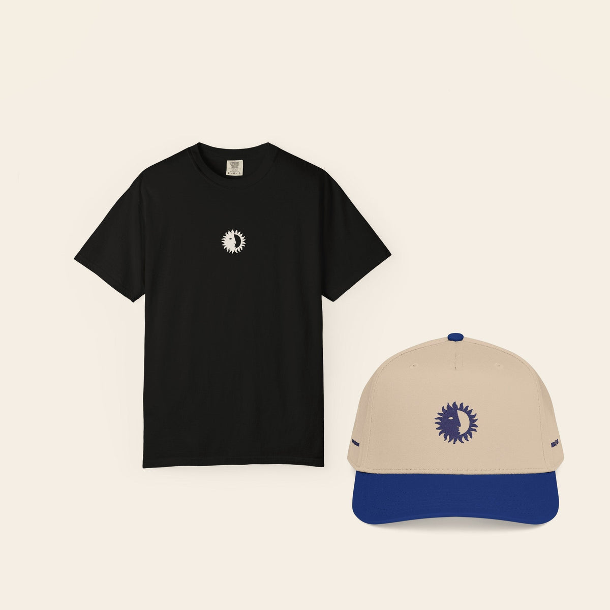 The Uniform: Eclipse Tee in Black and the Royal & Cream Shine On Cap