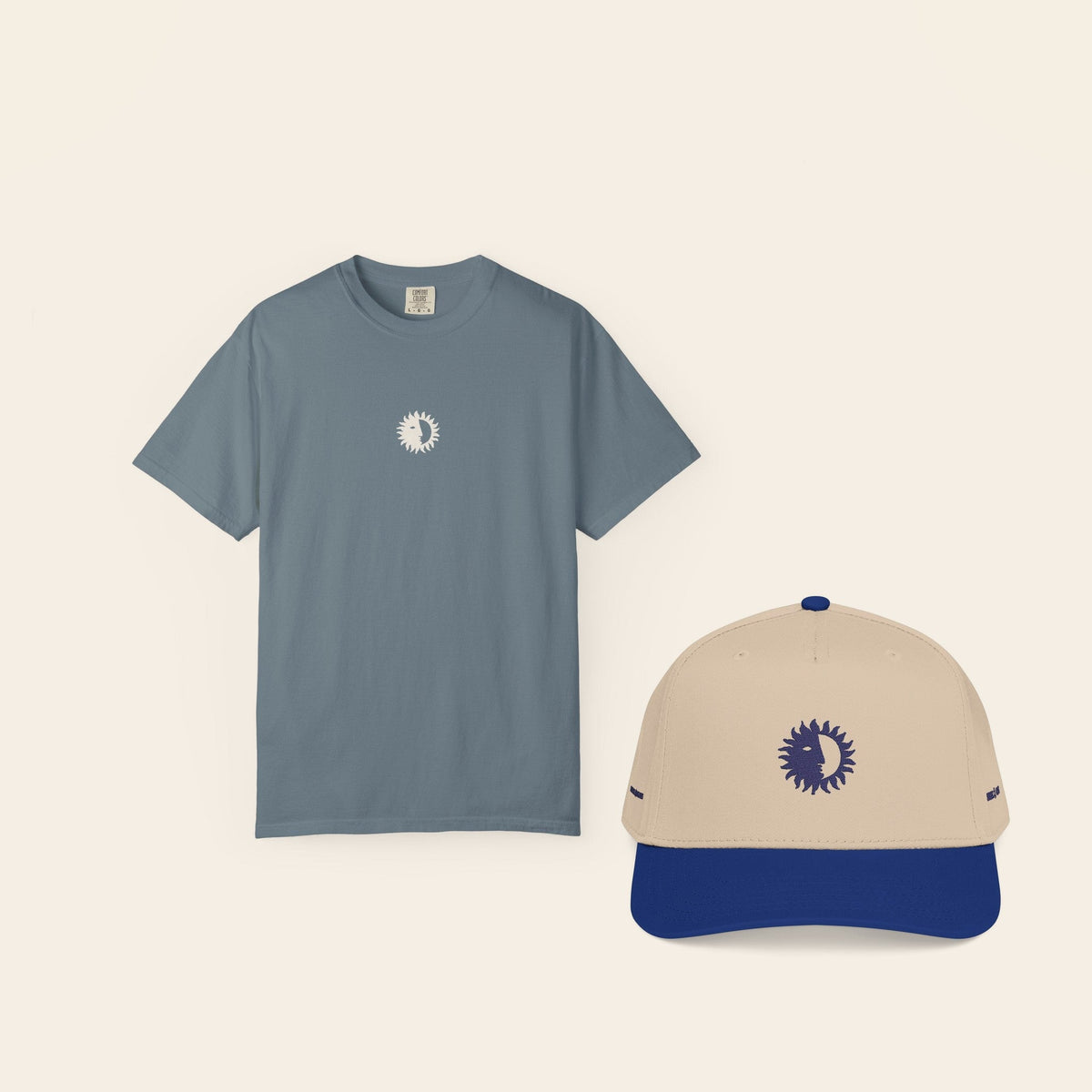 The Uniform: Eclipse Tee in Ice Blue and the Royal & Cream Shine On Cap