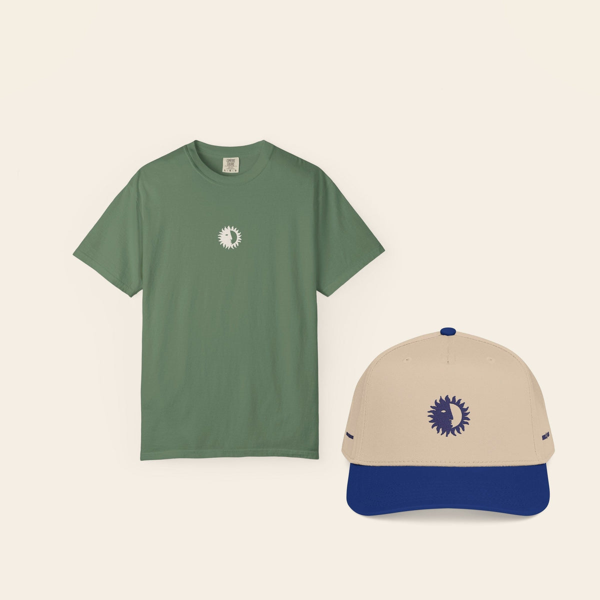 The Uniform: Eclipse Tee in Light Green and the Royal & Cream Shine On Cap